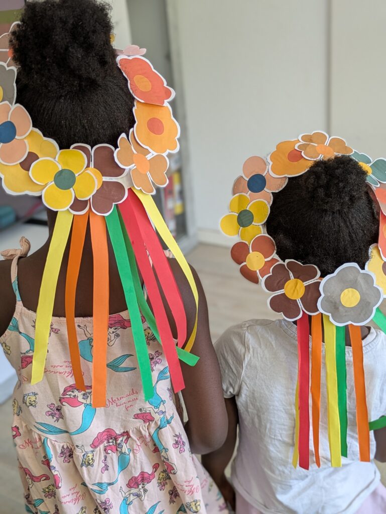 Autumn paper flower crown craft for kids