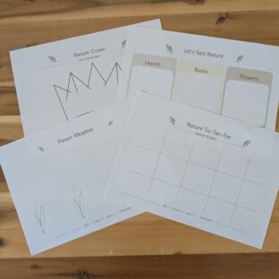 This Nature Play & Craft Pack is to encourage your kids to explore, collect, sort, decorate, and create, using what’s already outside. You don't need a store run for this. To really enjoy using this activity pack, try using it on garden days, park visits and your nature walk days, it will make your outside moments with your kids much more interesting. What’s Included (A4 | US Letter Landscape | PDF) ✔ Let’s Sort Nature – leaves, rocks & flowers ✔ Nature Tic-Tac-Toe – learning through play ✔ Nature Crown – decorate & imagine ✔ Flower Meadow – build and create flowers 4 printable pages | Instant download | Outdoor-friendly and Indoor friendly Why You'll Love This It encourages outdoor play & creativity It needs zero prep beyond printing It supports sorting, problem-solving & fine motor skills It works for mixed ages (My six-year-old thoroughly enjoyed playing with it) It's easy to repeat again and again What's It Best For? ✔ Amazing play/craft option for toddlers & preschoolers ✔ Perfect for nature-loving families ✔ Low-prep outdoor play ✔ Homeschool & play-based learning ✔ Parents who want less screen time