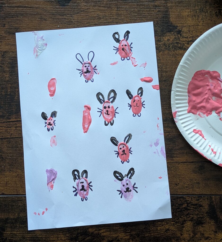 Fingerprint bunny family. Easter craft idea for kids