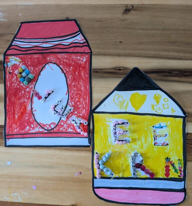 Five easy back to school crafts for kids including a worry monster, pencil name craft, emotions craft, mini Schultüte and morning routine chart.